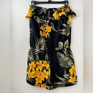 Strapless Floral Romper in Black and Yellow